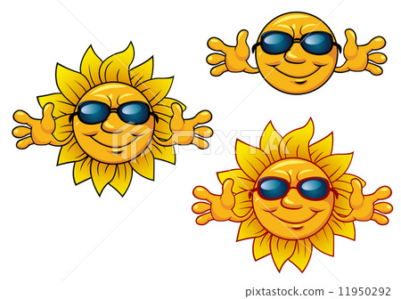 Cartoon smiling sun characters with sunglasses Cartoon smiling sun characters with sunglasses 11950292