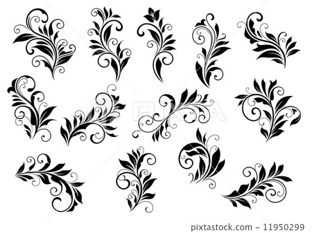 Retro floral motifs and foliate vignettes set Retro floral motifs and foliate vignettes set 11950299
