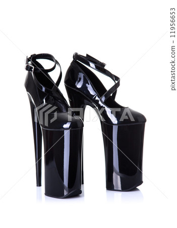 Black fetish style ultra high heel shoes 11956653