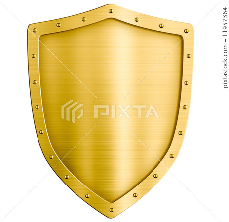 golden metal shield isolated on white 11957364