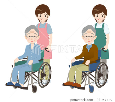 Wheelchair old man and woman care worker Wheelchair old man and woman care worker 11957429