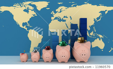 Piggy banks with colorful chart on a map background 11960570