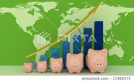 Piggy banks with colorful chart on a map background 11960572
