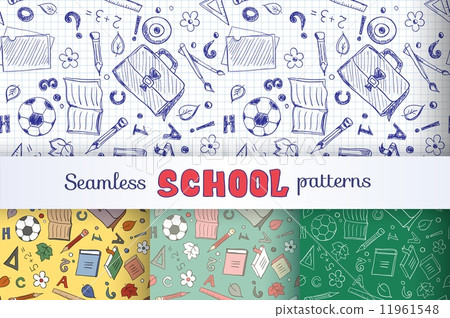 Set of seamless patterns with school objects Set of seamless patterns with school objects 11961548