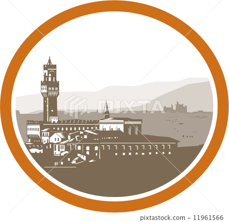 Tower of Palazzo Vecchio Florence Woodcut 11961566