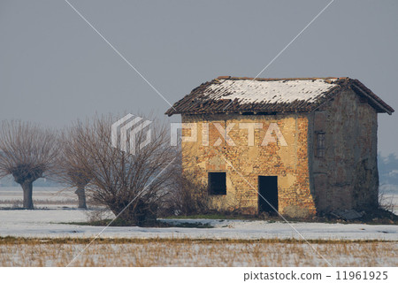 Old brick house covered by snow 11961925