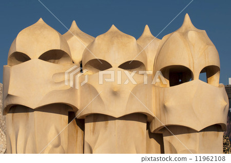 BARCELONA, SPAIN - 9 SEPTEMBER: Roof of Pedrera on September 9, 2009 in Barcelona, Spain. A building by great catalan architect Antoni Gaudi. 11962108