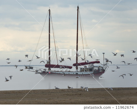 Ship in the fog background in Tadoussac Harbor Ship in the fog background in Tadoussac Harbor 11962674