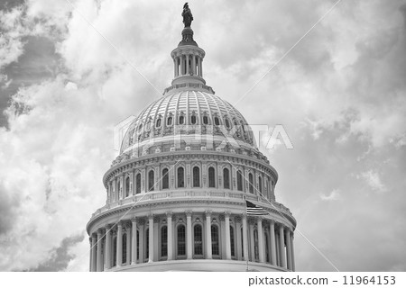 Washington DC Capitol detail on cloudy sky in black and white Washington DC Capitol detail on cloudy sky in black and white 11964153