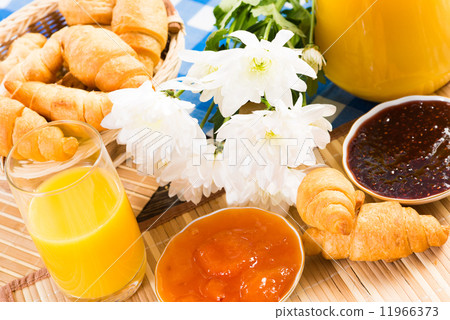 early breakfast, juice, croissants and jam early breakfast, juice, croissants and jam 11966373