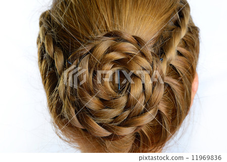 long braid creative brown hair style isolated on white backgroun 11969836