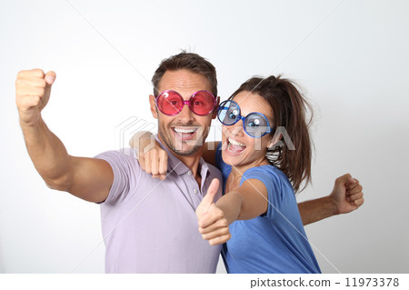 Couple with funny glasses 11973378