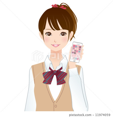 有智能手機的女學生在手中 有智能手機的女學生在手中 11974059