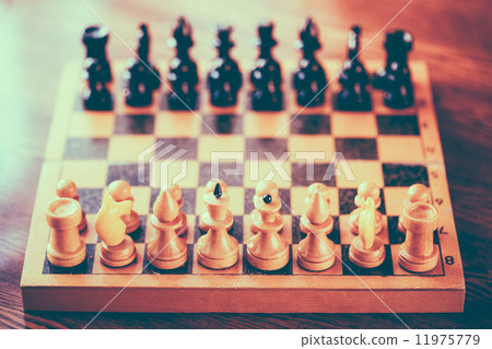 Ancient Wooden Chess Standing On Chessboard Ancient Wooden Chess Standing On Chessboard 11975779