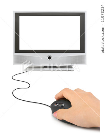 Hand with computer mouse and monitor 11978234