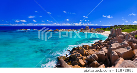 Panorama of tropical beach at Seychelles Panorama of tropical beach at Seychelles 11978993