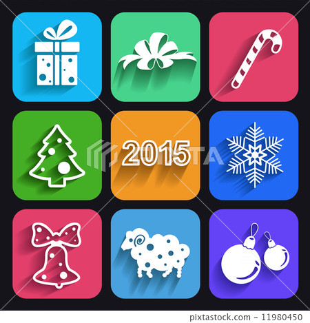 Set of christmas and new year flat icons with long shadows. 11980450