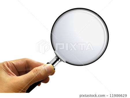 Hand Holding Magnifying Glass on White 11986629