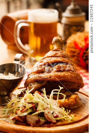 eisbein with braised cabbage, salad and beer eisbein with braised cabbage, salad and beer 11987245