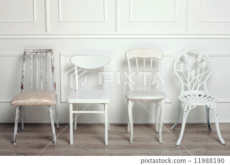 Set of white wooden vintage chairs 11988190