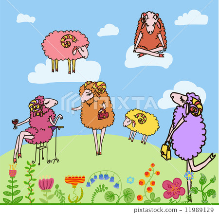 Nice set of vector cartoon sheep-插圖素材 [11989129] - PIXTA圖庫
