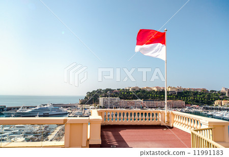 National flag of of the Principality of Monaco and view of port National flag of of the Principality of Monaco and view of port 11991183