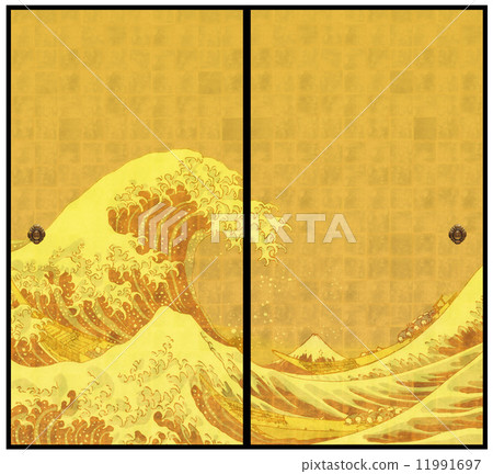 Waves in gold leaf sliding doors 11991697