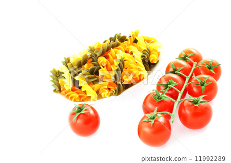 multicolored pasta one tomato and tomato bunch 11992289
