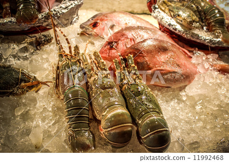 Delicious Set seafood on ice at restaurant in Thailand Delicious Set seafood on ice at restaurant in Thailand 11992468