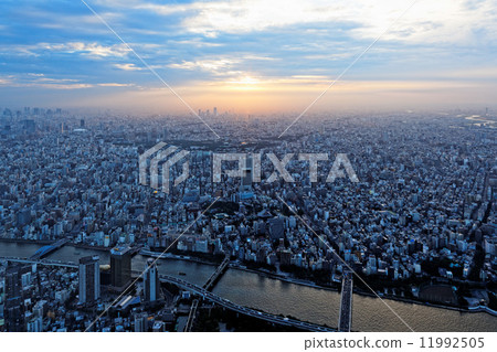 Urban landscape at dusk and Sumidagawa 11992505