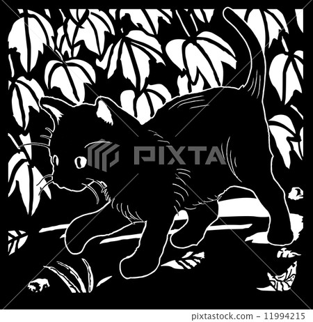 Black cat cat cat black and white cute illustration silhouette background halloween cutout ivy leaf Black cat cat cat black and white cute illustration silhouette background halloween cutout ivy leaf 11994215
