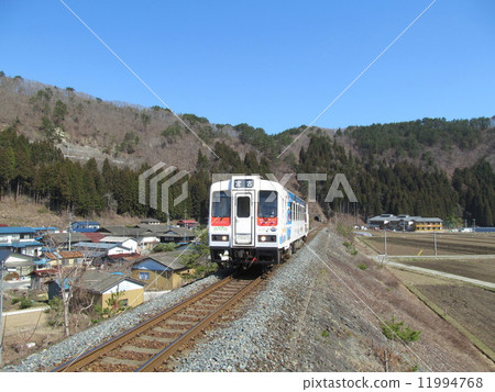 Sanriku rail running in the rural village of spring 11994768