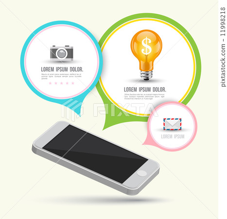 Smartphone with speech and icons.  11998218