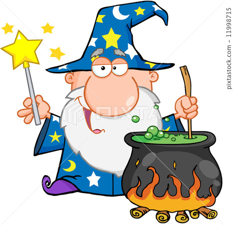 Funny Wizard Waving With Magic Wand And Preparing A Potion 11998715
