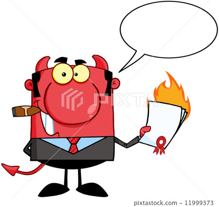 Devil Boss Holding A Flaming Bad Contract In His Hand And Speech Bubble Devil Boss Holding A Flaming Bad Contract In His Hand And Speech Bubble 11999373