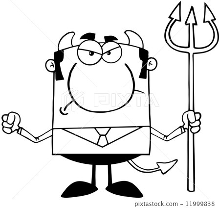 Outlined Angry Devil With A Trident 11999838