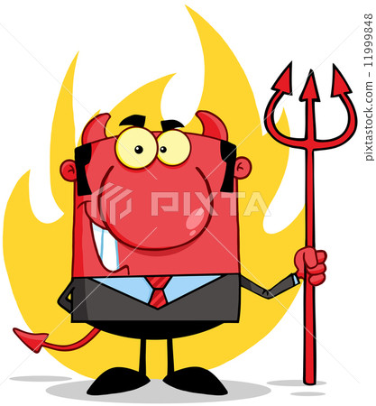 Smiling Devil Boss With A Trident In Front Of Flames Smiling Devil Boss With A Trident In Front Of Flames 11999848
