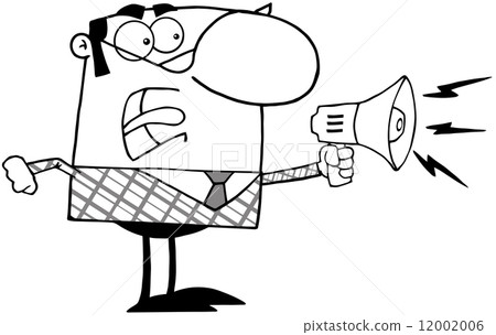 Outlined Excited Business Manager Speaking Through A Megaphone 12002006