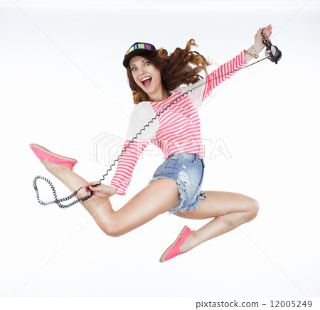 Lifestyle. Dynamic Animated Funny Woman Jumping. Freedom 12005249