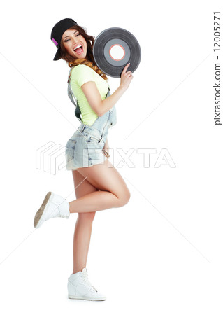 Profile of Elated Jubilant Woman with Vinyl Record Isolated on White Background Profile of Elated Jubilant Woman with Vinyl Record Isolated on White Background 12005271