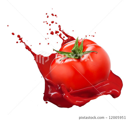 Red tomato with juice splash isolated on white Red tomato with juice splash isolated on white 12005951