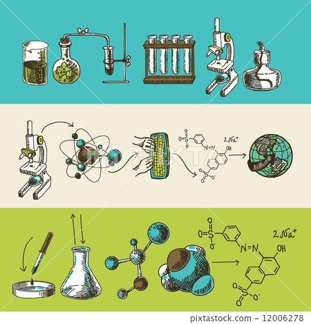 Chemistry research sketch banners set 12006278