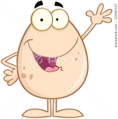 Brown Egg Cartoon Character Waving For Greeting 12006347