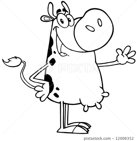 Outlined Happy Cow Cartoon Character Waving For... - Stock Illustration  [12006352] - PIXTA