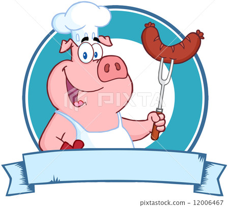 Smiling Hot Dog Cartoon Character Holding a Sausage on a Fork