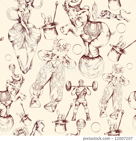 Circus doodle sketch seamless pattern - Stock Illustration [12007207 ...