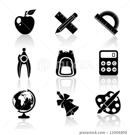 Black School Icons Set 12008809
