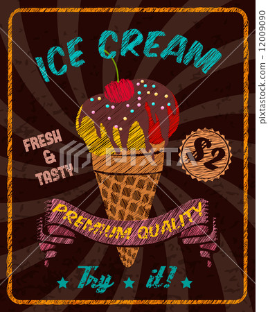 Chocolate ice-cream with cherry on poster Chocolate ice-cream with cherry on poster 12009090