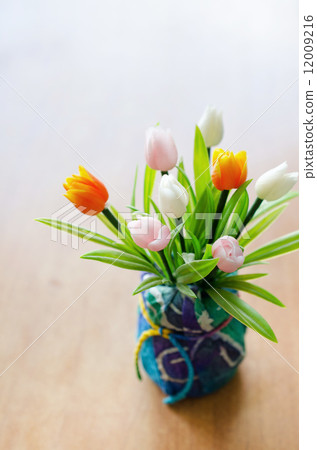 Abstract texture of plastic flowers 12009216