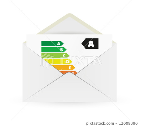 envelope and paper with energy label 12009390